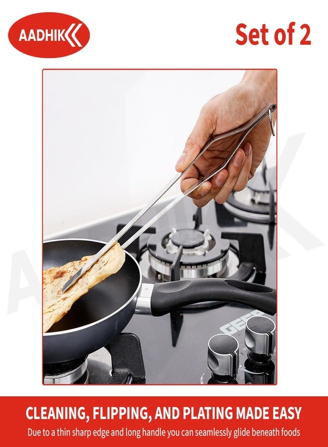 AADHIK Stainless Steel Chimta for Kitchen, Roti Tong, Chapati Chimta, Tong for Chapati (Pack of 2) - Image 2